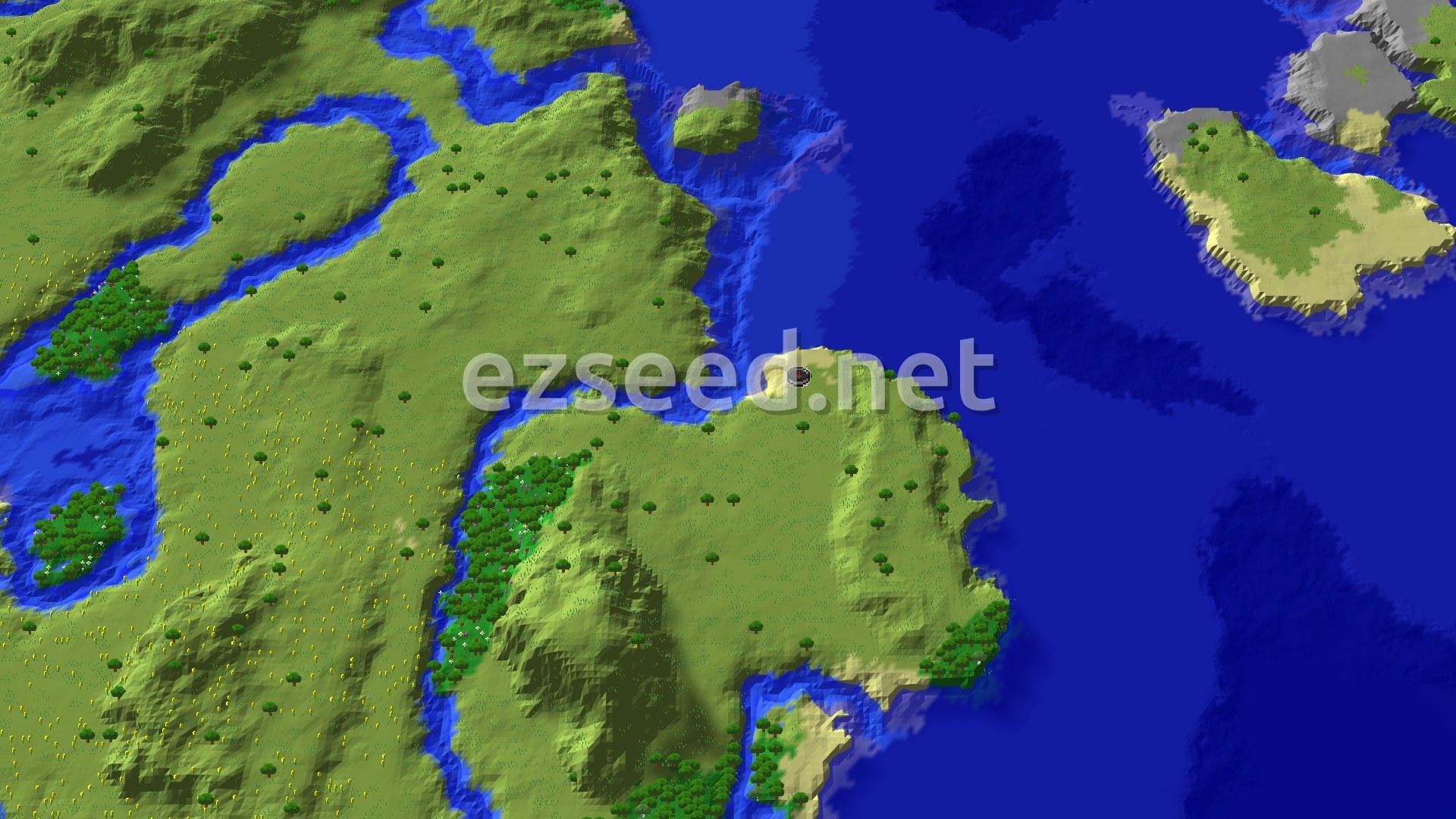 Aerial Minecraft seed map — Pristine Flower Forest Near Plains Spawn