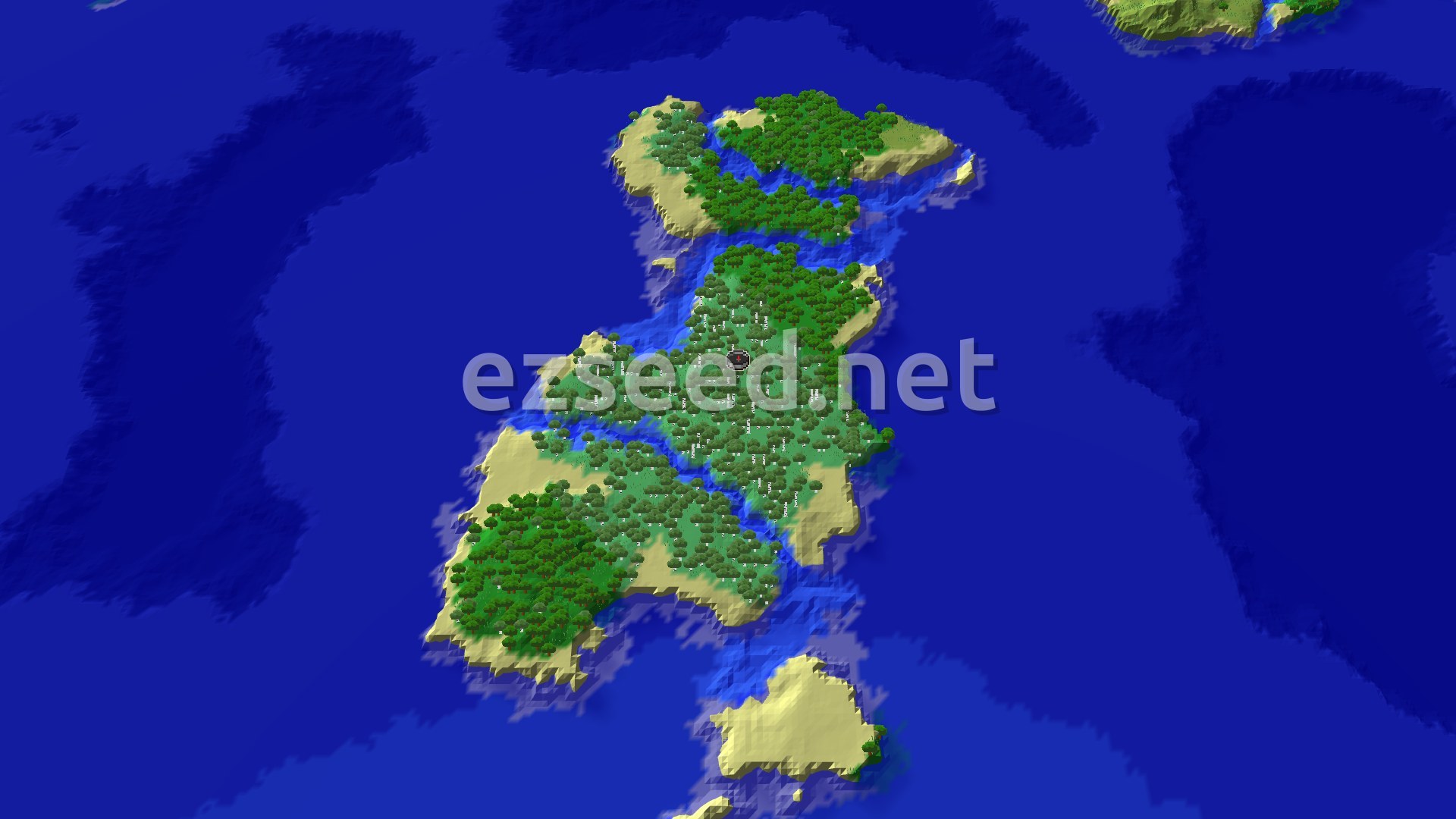 Aerial Minecraft seed map — Old Growth Birch Forest Island Start