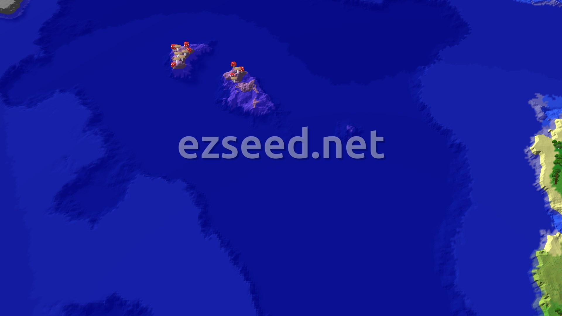 Aerial Minecraft seed map — Spawn in Jungle with Mushroom Fields Nearby