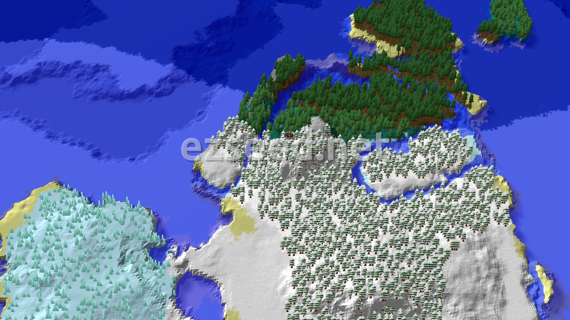 Aerial Minecraft seed map — Snowy Taiga Spawn With Nearby Trial Chambers