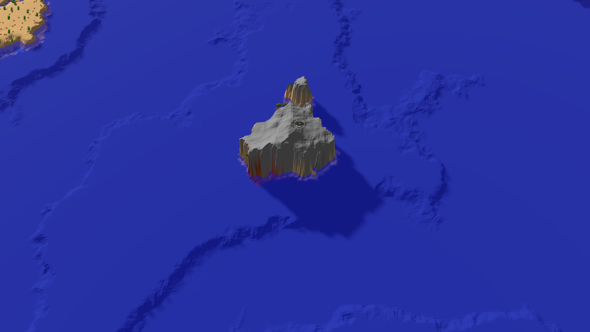 Aerial Minecraft seed map — Isolated Badlands Peak in a Vast Warm Ocean