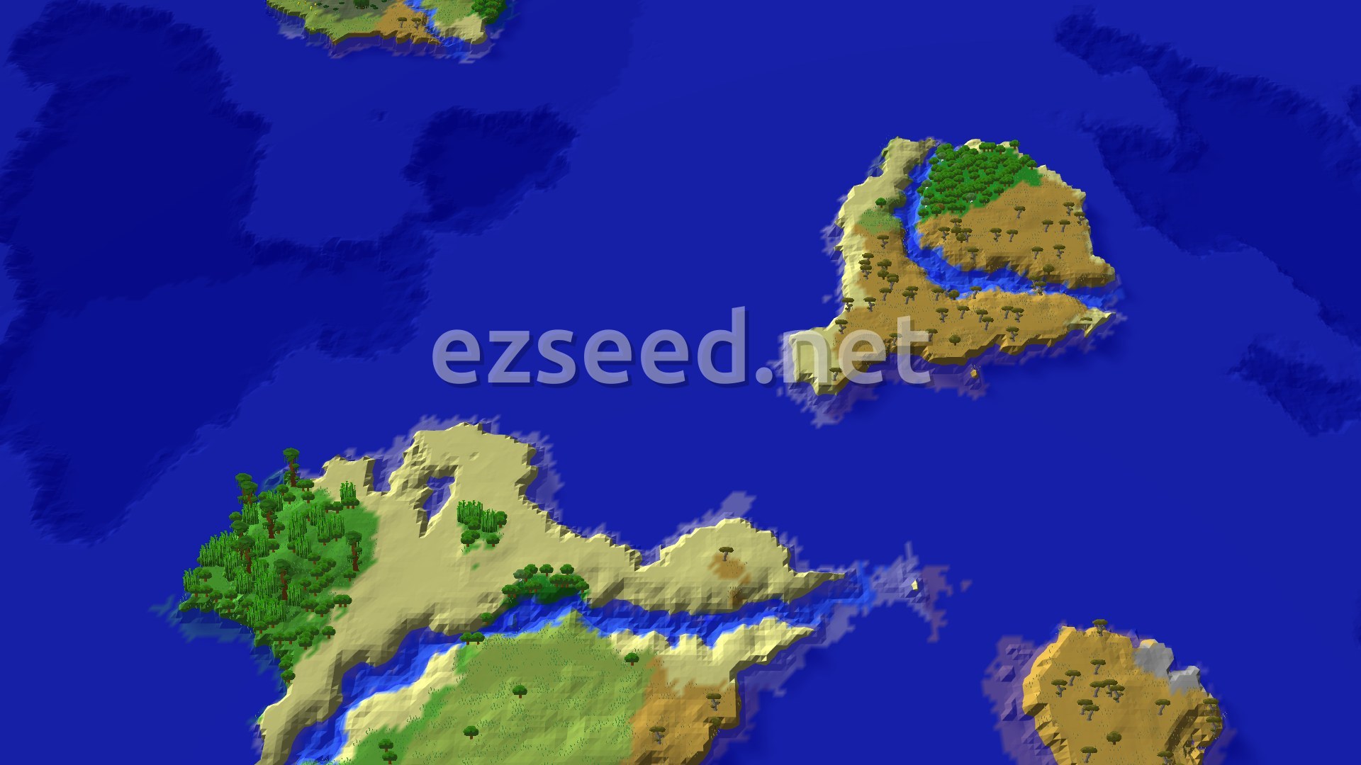 Aerial Minecraft seed map — Trial Chambers and Jungle Temple Near a Swamp Spawn