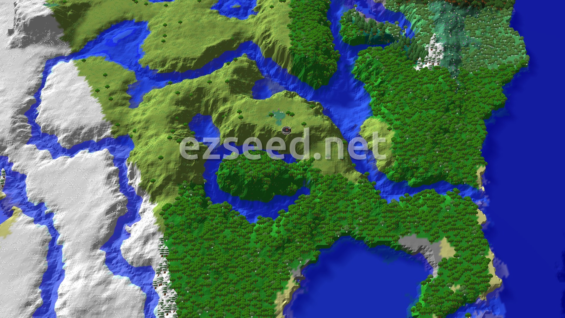 Aerial Minecraft seed map — A Modest Start with Distant Rewards