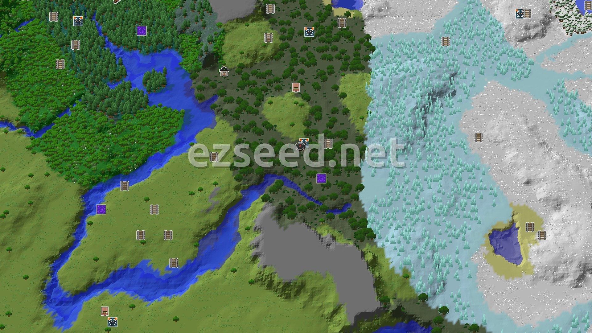 Aerial Minecraft seed map — A Swamp Spawn with Fast Access to Trial Chambers