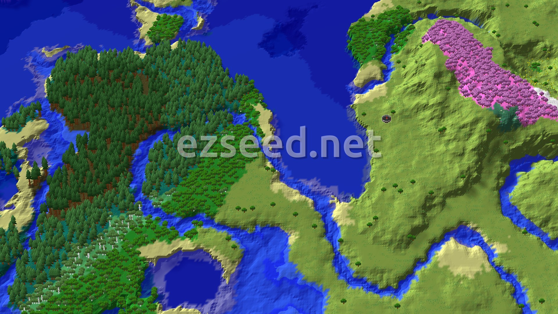 Aerial Minecraft seed map — Cherry Grove and Ancient City Await