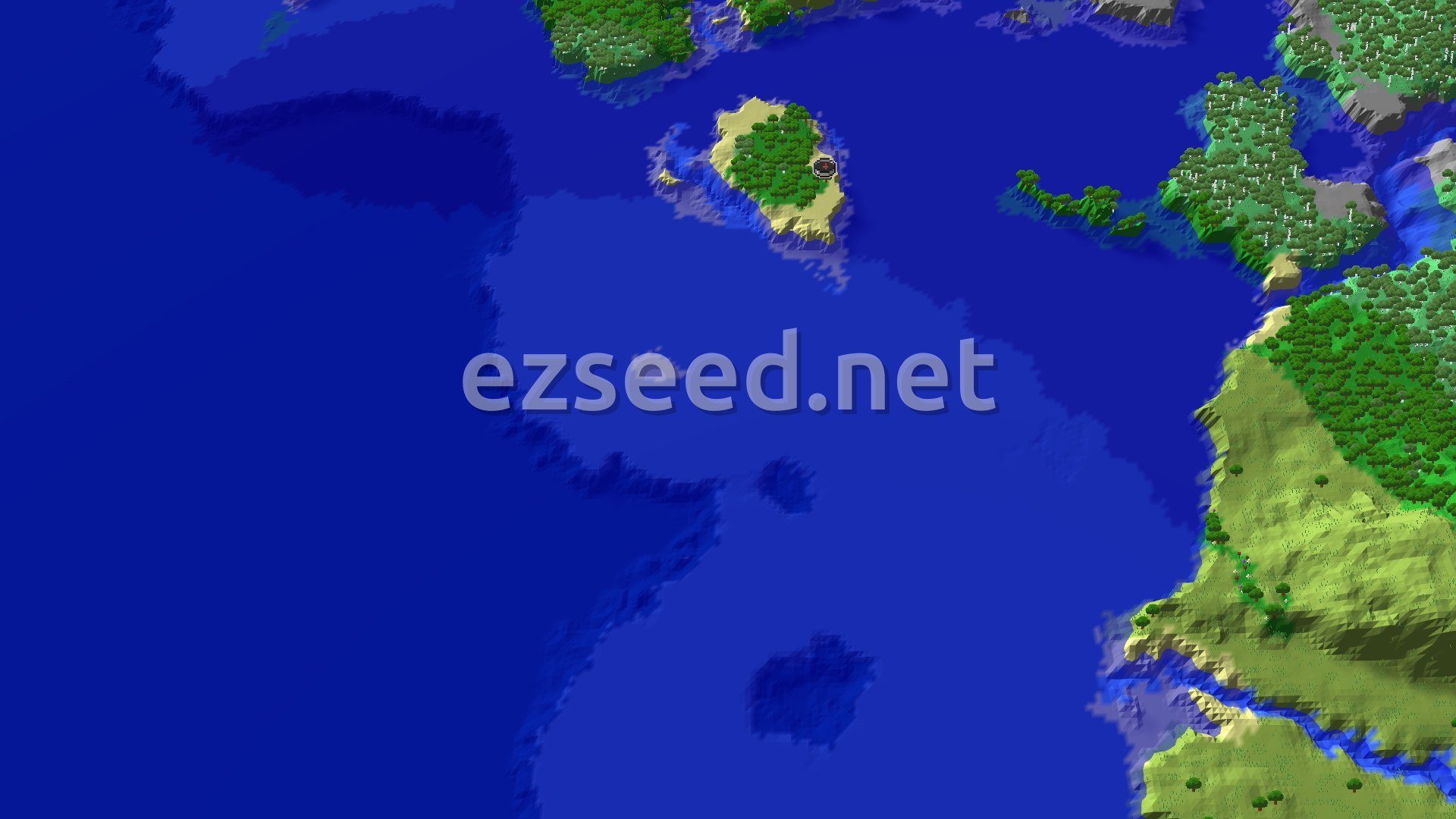 Aerial Minecraft seed map — Trial Chambers Close to Spawn on a Coastal World