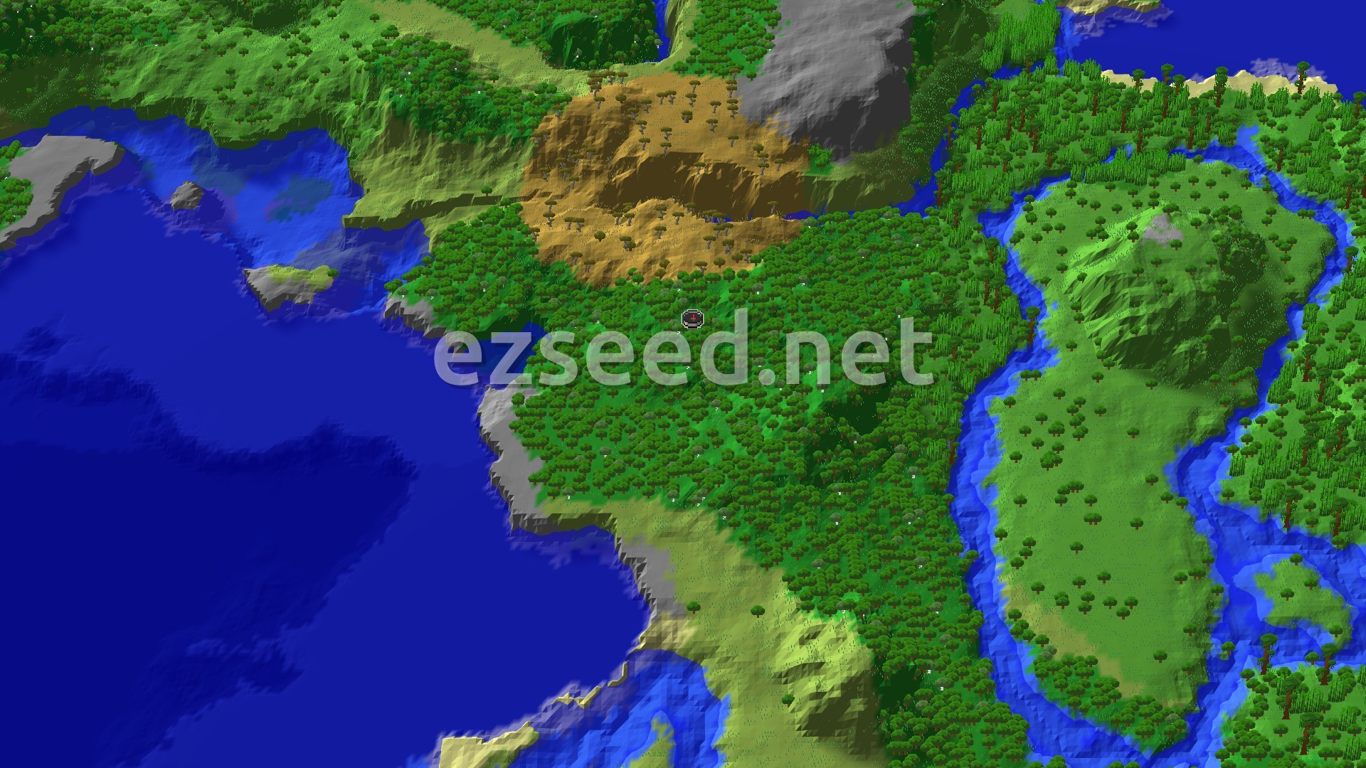 Aerial Minecraft seed map — Ocean Ruins and Ancient City Near Forest Spawn