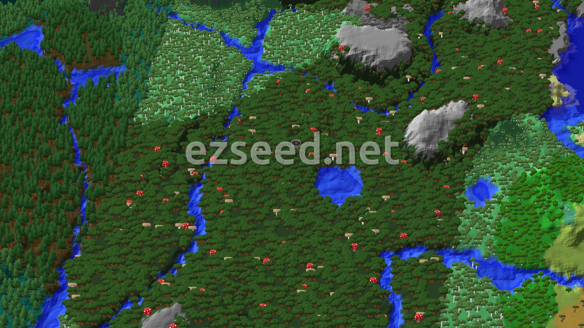Aerial Minecraft seed map — Dark Forest Spawn with Close Ancient City