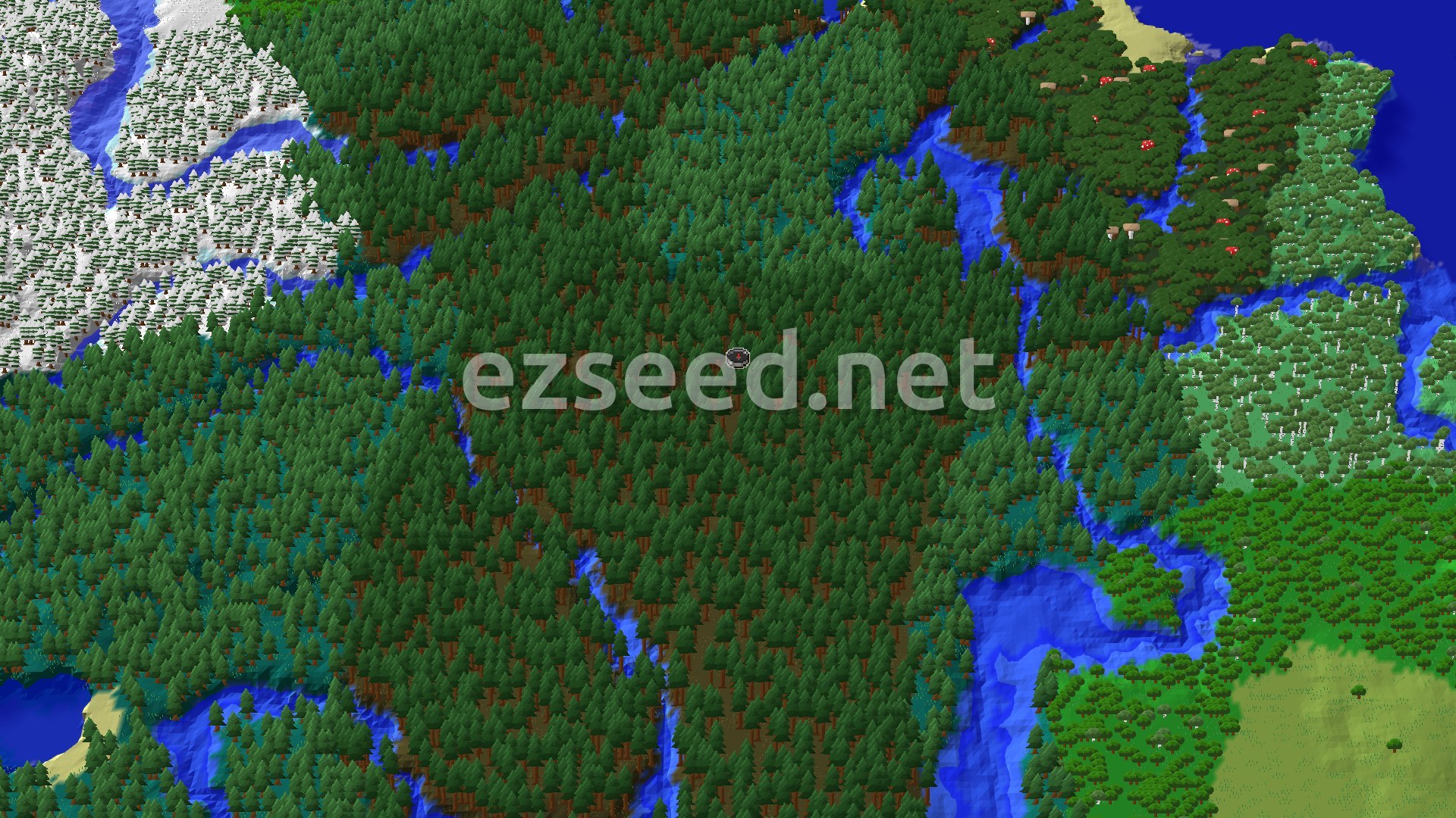 Aerial Minecraft seed map — A Taiga Start with a Trial Chambers Right Underfoot