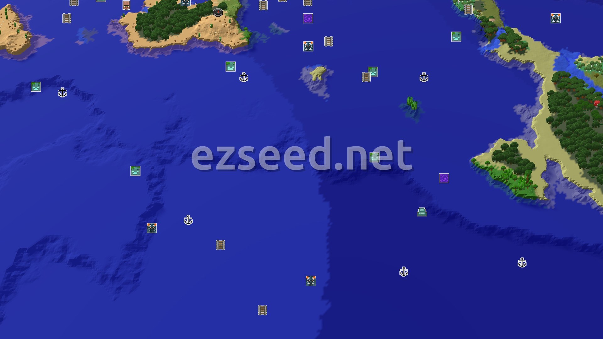 Aerial Minecraft seed map — Spawn in a Desert, But a Mushroom Fields is Nearby