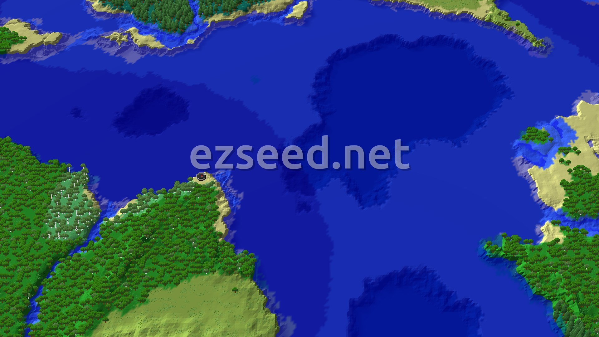 Aerial Minecraft seed map — Spawn on a Beach with a Trial Chamber Nearby