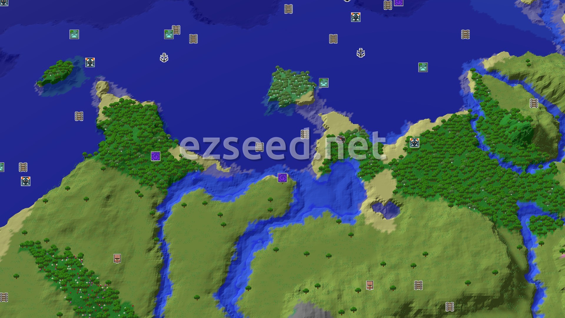 Aerial Minecraft seed map — A Forest Spawn with Close Underground Riches