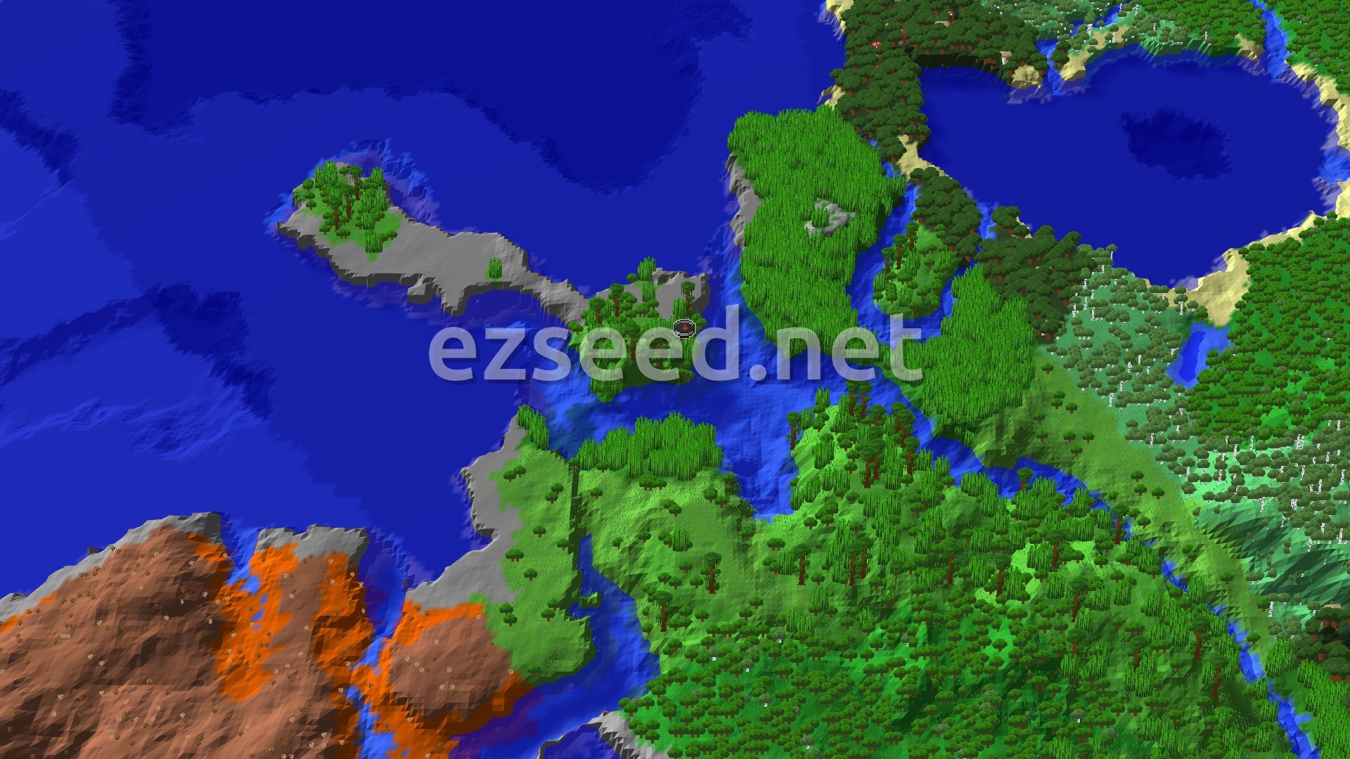 Aerial Minecraft seed map — Jungle Spawn with Nearby Bamboo and Trial Chambers