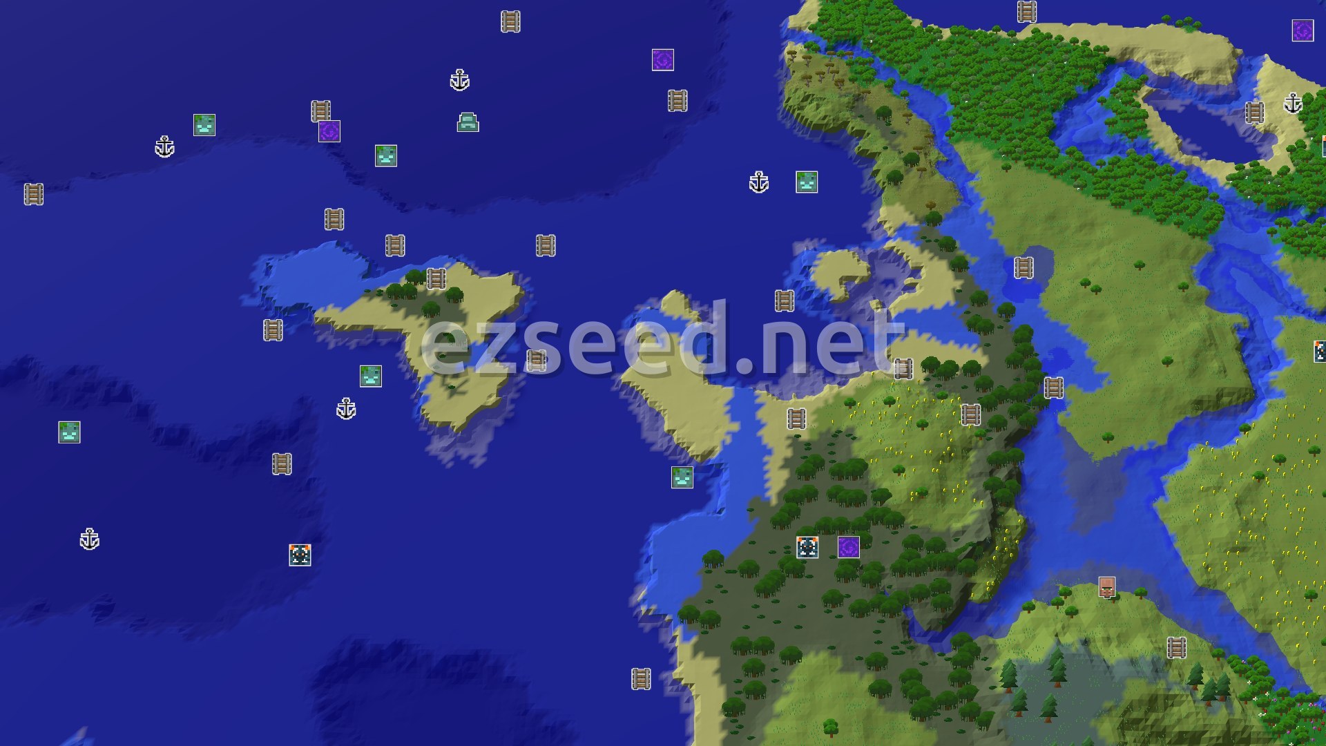 Aerial Minecraft seed map — A Coastal Spawn for Early Game Forays