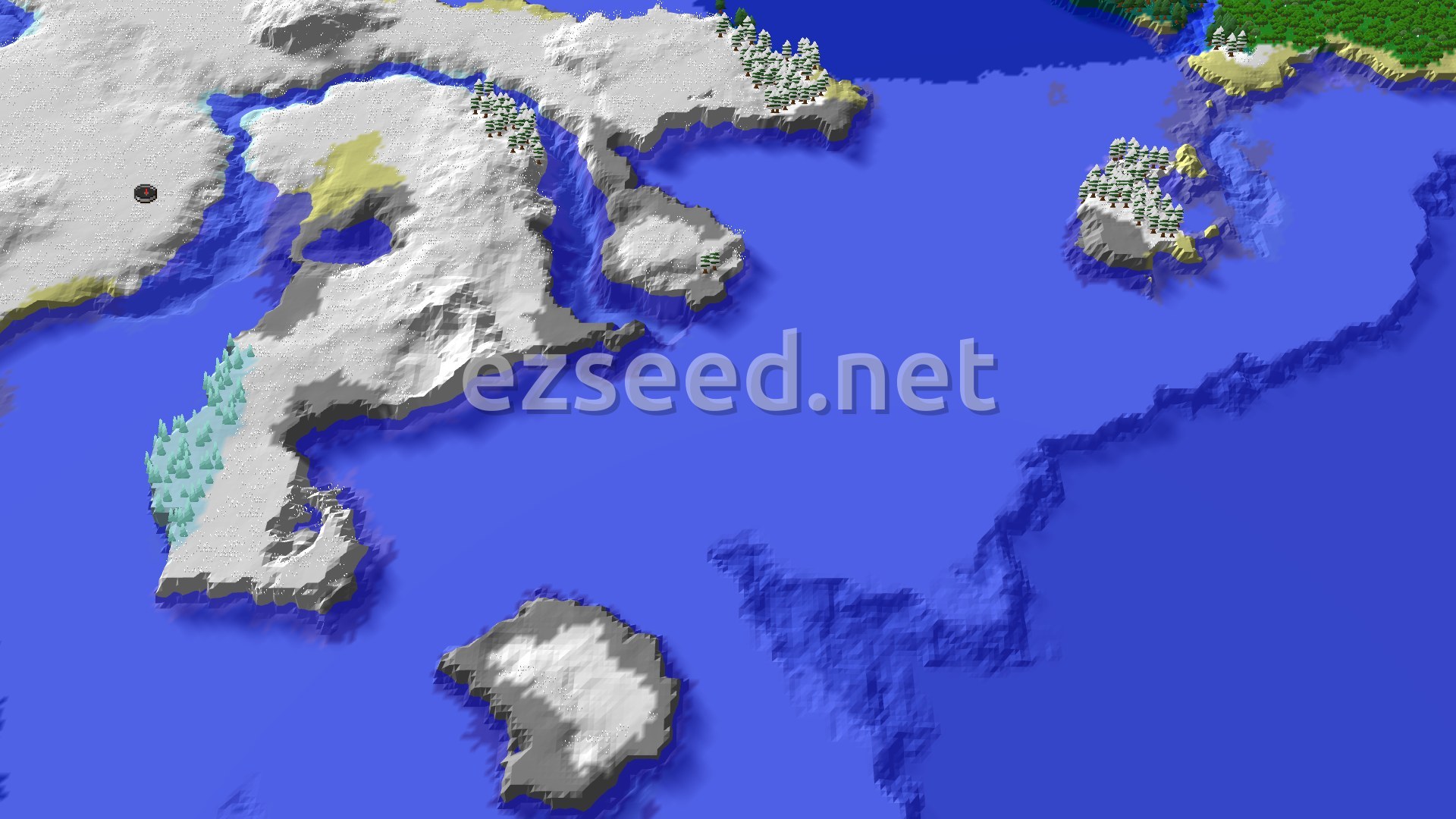 Aerial Minecraft seed map — A Frozen Start with Distant Rewards
