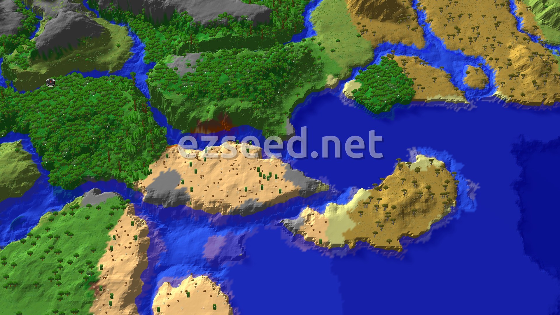 Aerial Minecraft seed map — Forest Spawn with Jungle and Village Nearby