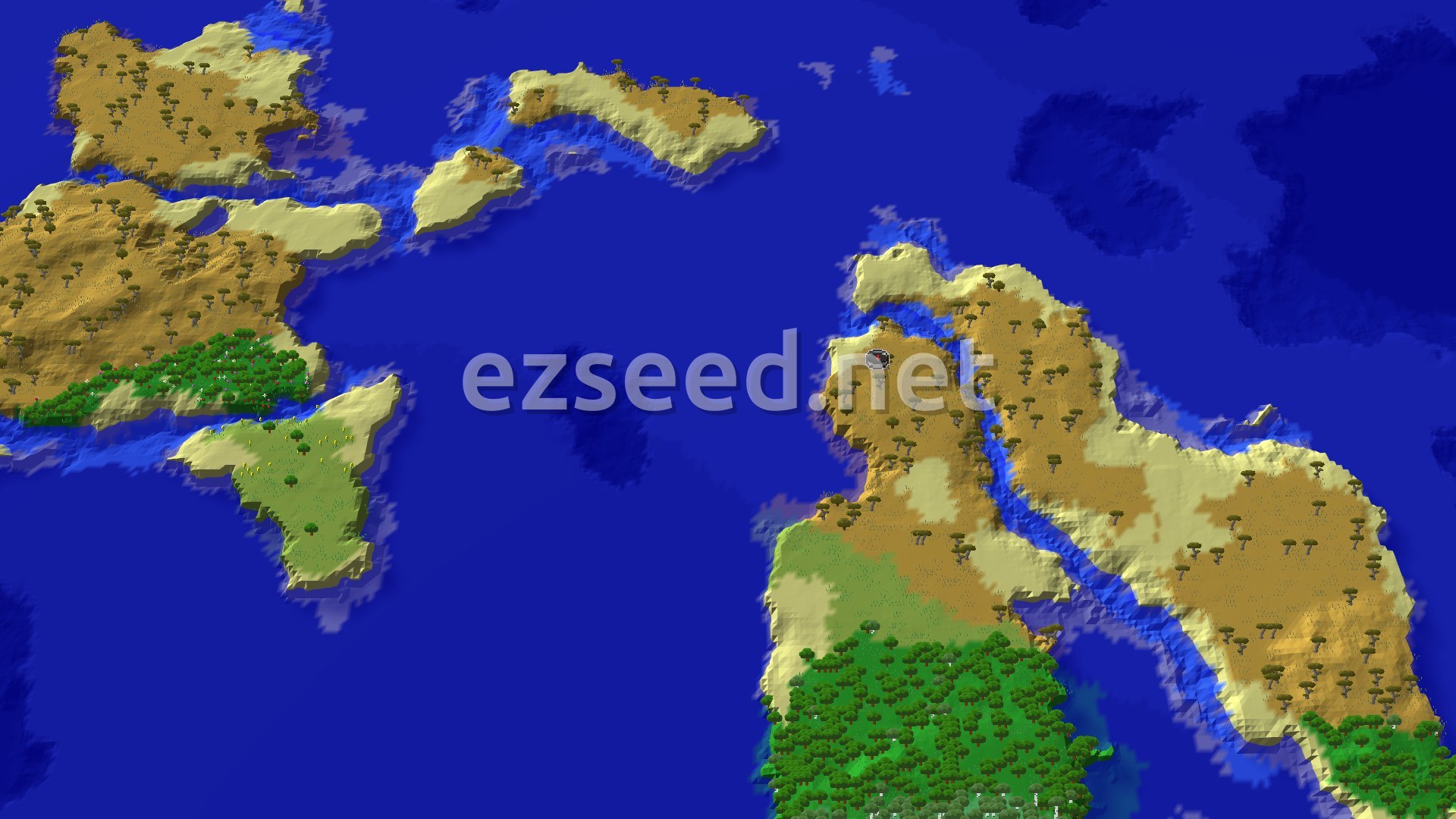Aerial Minecraft seed map — Savanna Spawn with a Nearby Trial Chambers