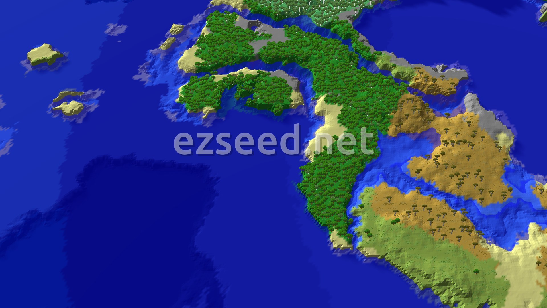Aerial Minecraft seed map — Trial Chambers and Birch Forest Coastline