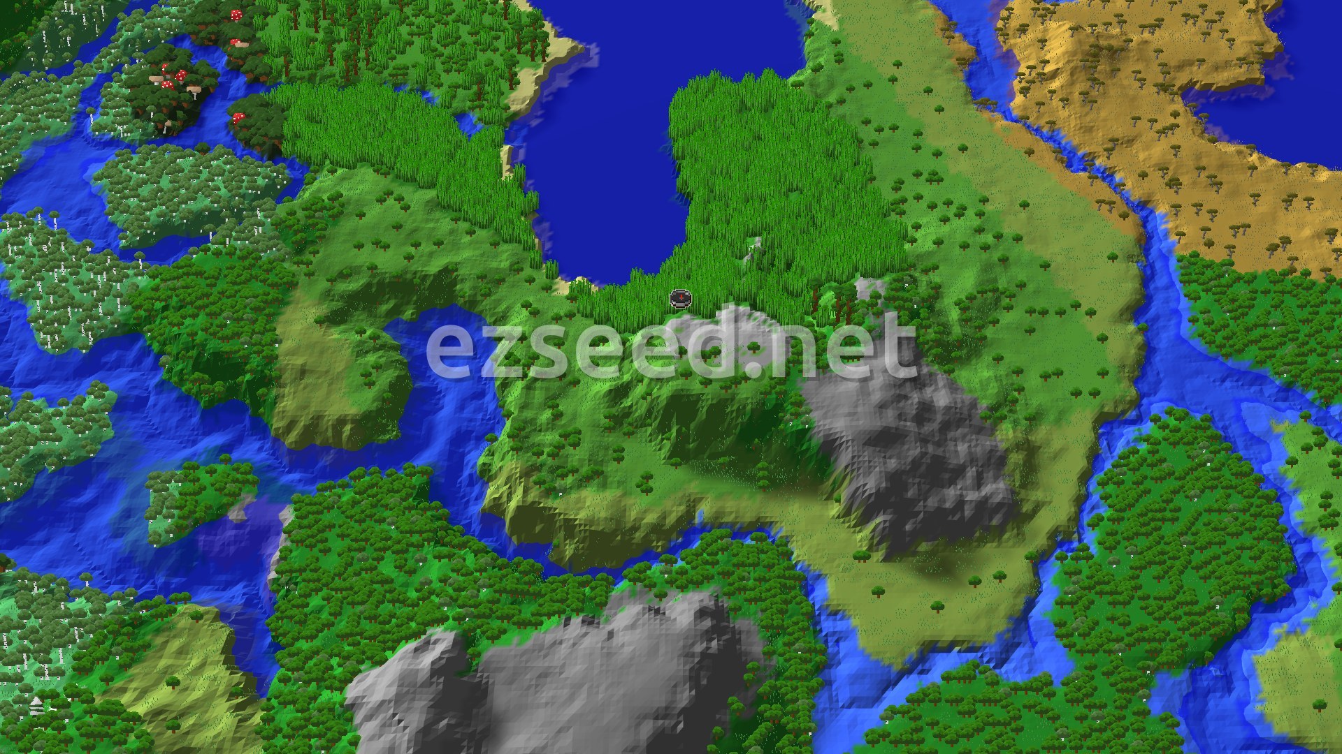 Aerial Minecraft seed map — Bamboo Jungle Spawn with Nearby Trial Chambers