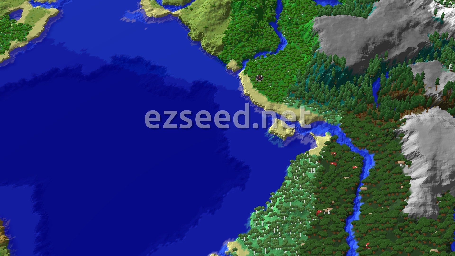 Aerial Minecraft seed map — Forest Spawn with Close Trial Chambers and Ocean