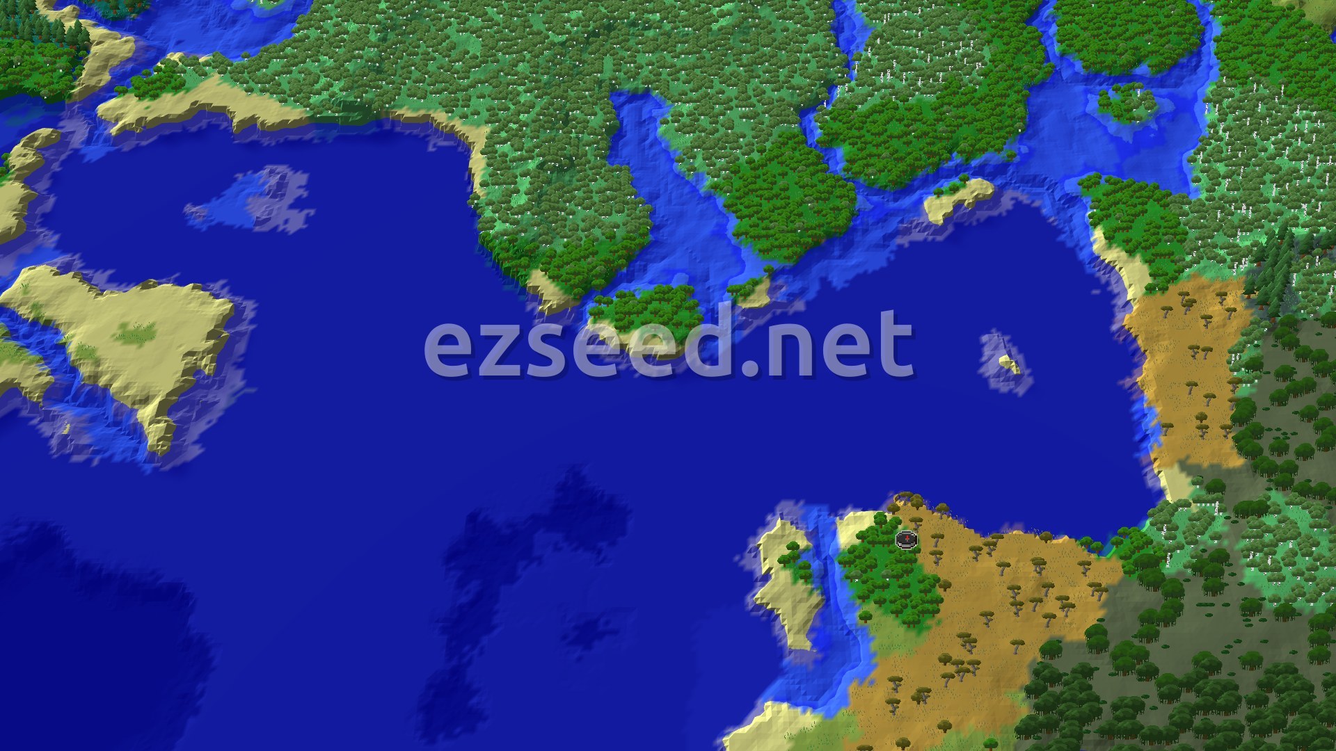 Aerial Minecraft seed map — Mangrove Swamp and Trial Chambers Near Spawn