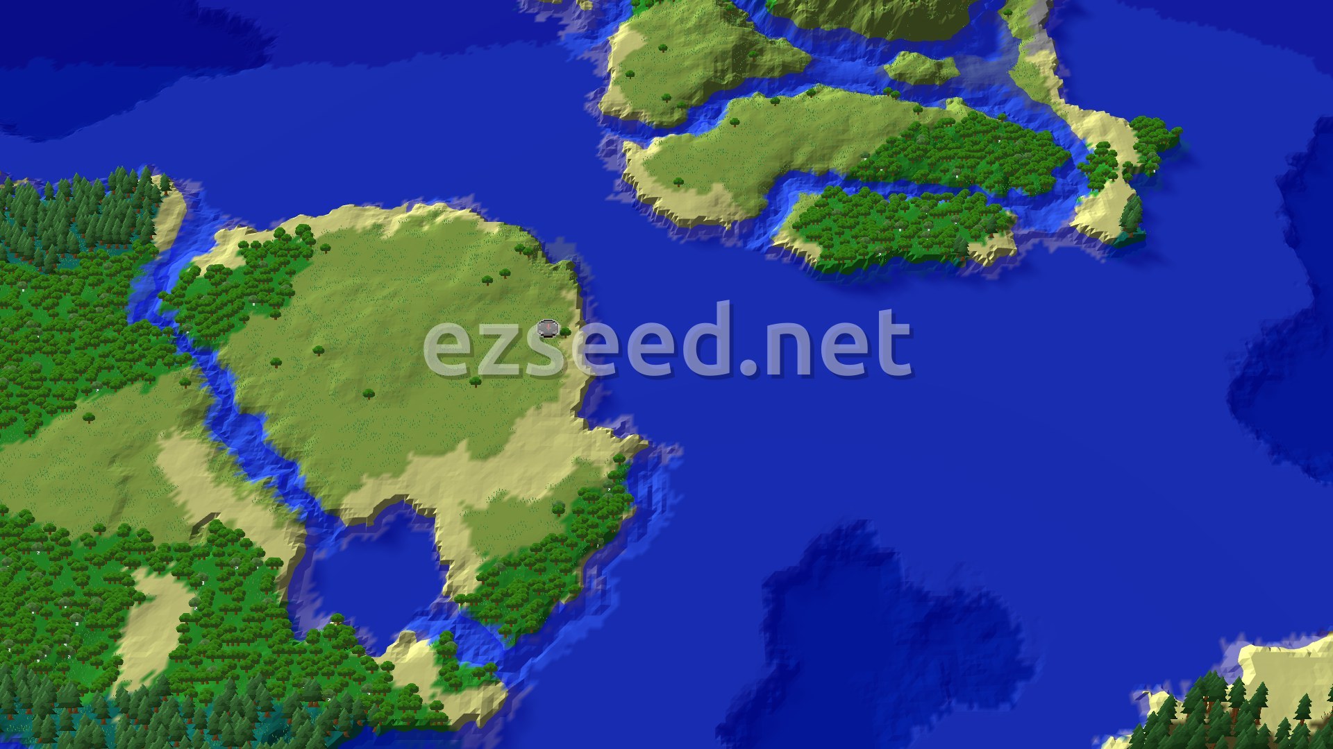 Aerial Minecraft seed map — Spawn by Ocean, Stronghold Close for Endgame