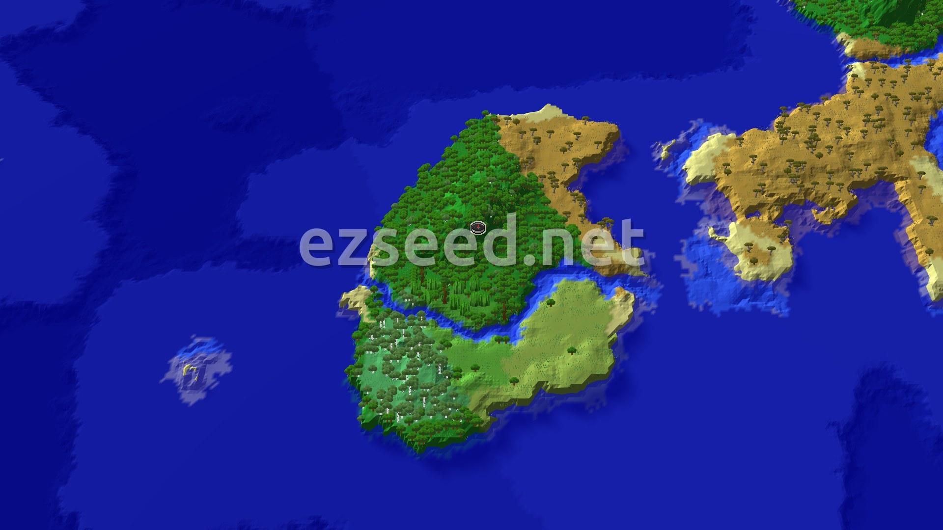 Aerial Minecraft seed map — Spawn in a Forest, Near an Ancient City