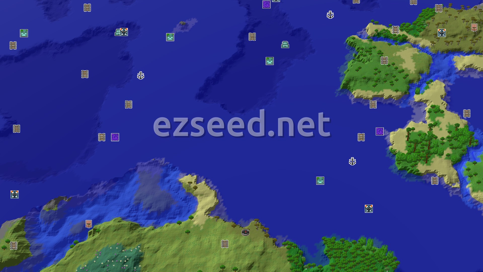 Aerial Minecraft seed map — Savanna Spawn with Immediate Underground Resources