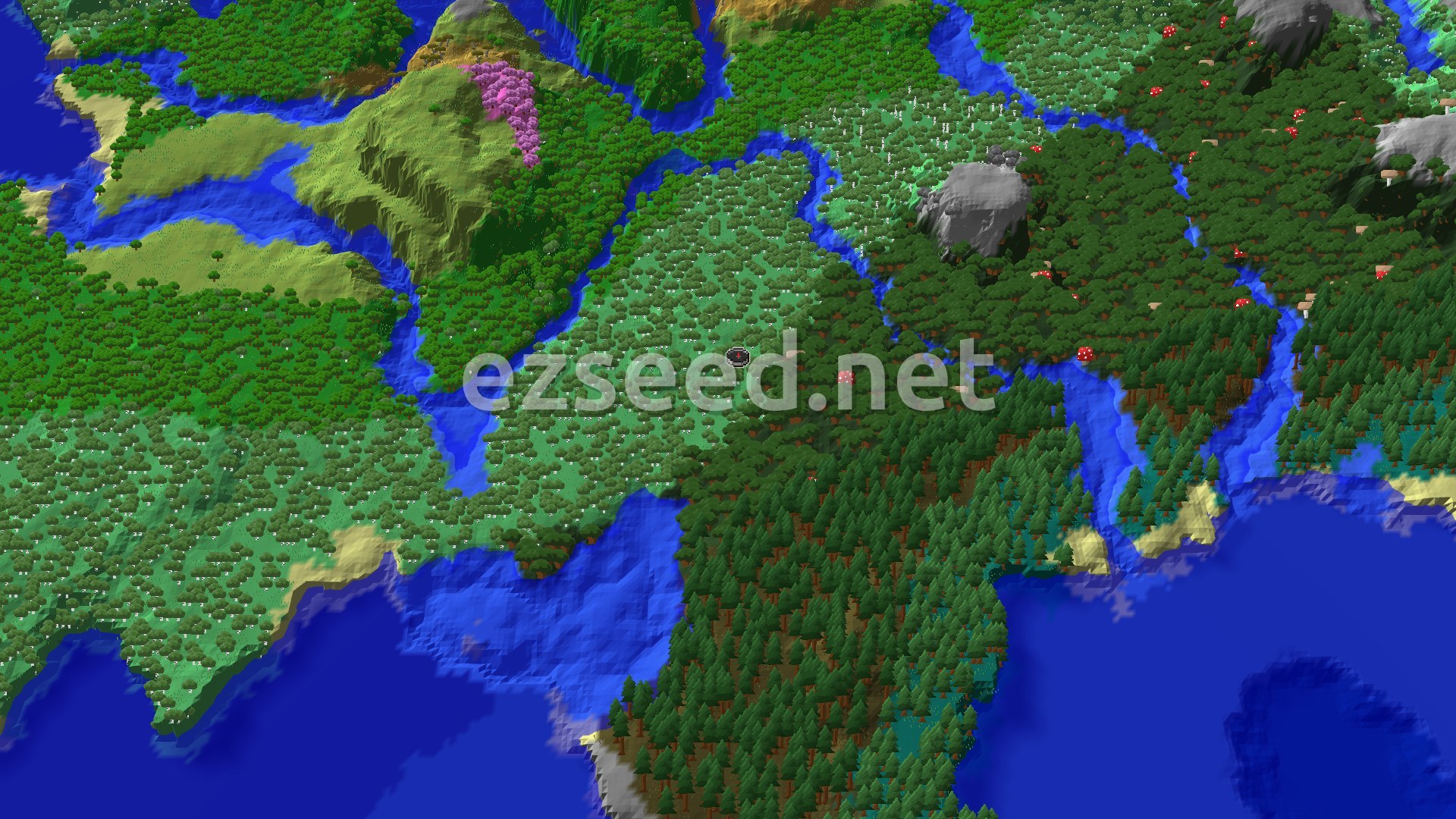 Aerial Minecraft seed map — Birch Forest Spawn with Nearby Trial Chambers