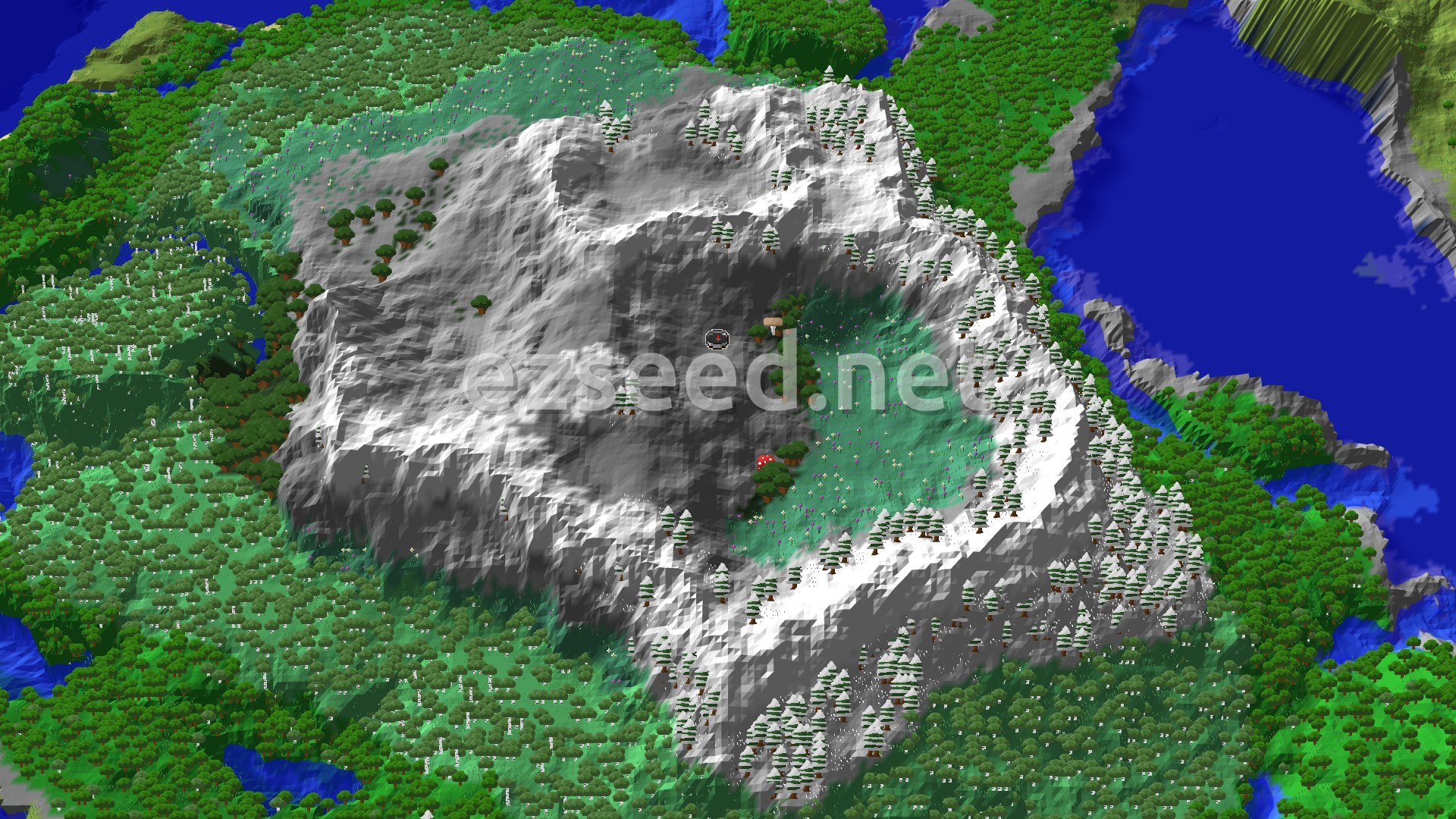 Aerial Minecraft seed map — Dark Forest Spawn with Close Ancient City Access