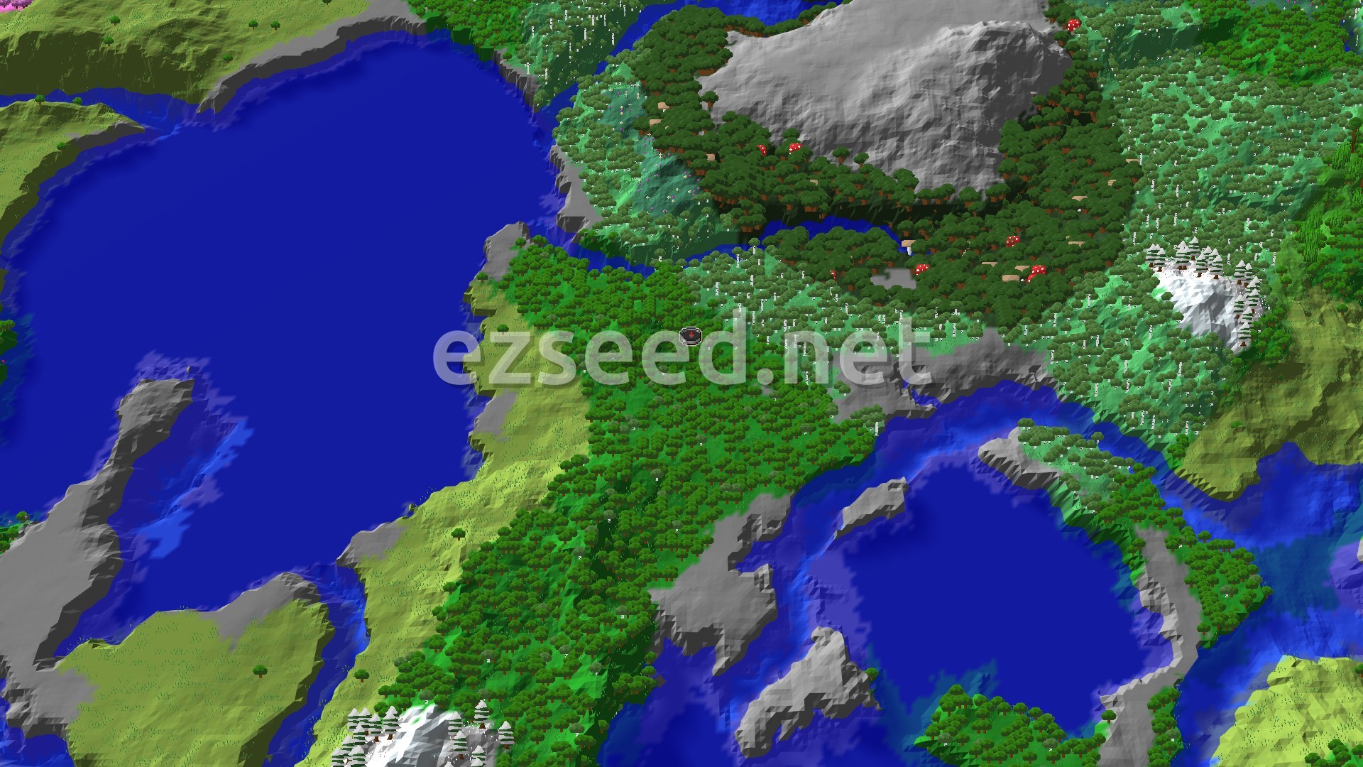 Aerial Minecraft seed map — Spawn in a Forest with Nearby Trial Chambers