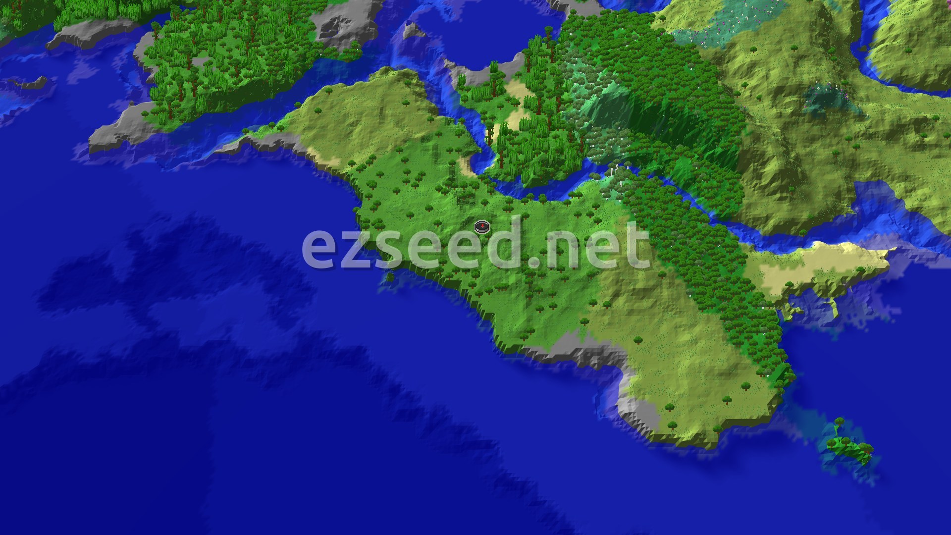 Aerial Minecraft seed map — Jungle Adventure with Distant Peaks and Rare Biomes