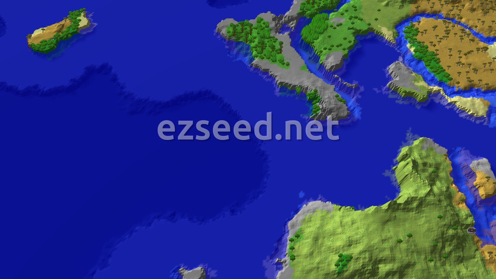 Aerial Minecraft seed map — Spawn Near a Village and Trial Chambers