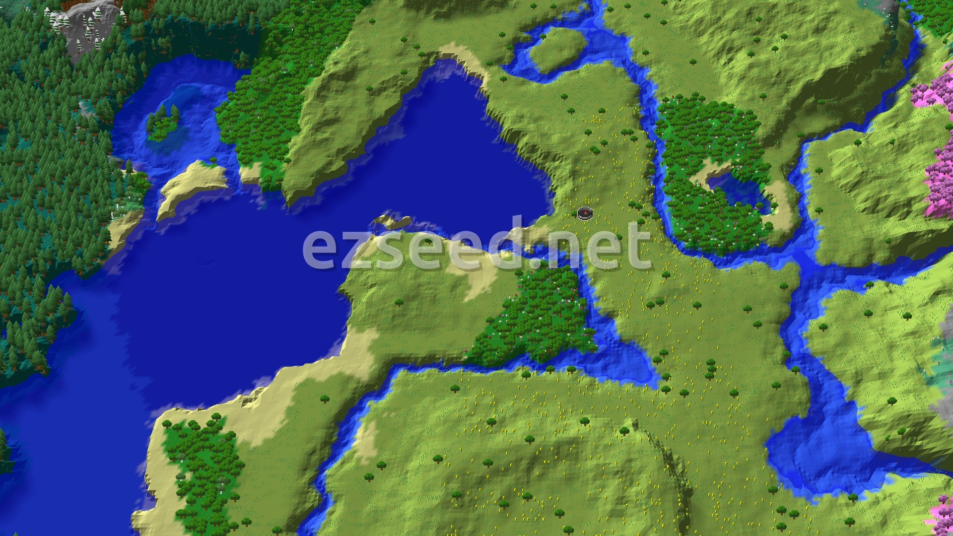 Aerial Minecraft seed map — Ancient City Near Spawn in Sunflower Plains