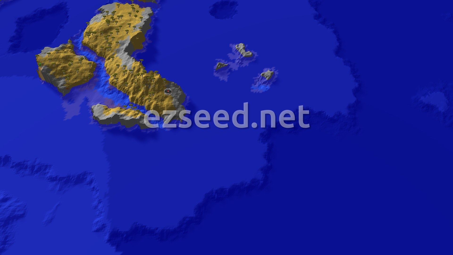 Aerial Minecraft seed map — Trial Chambers and Ocean Monument Near Spawn