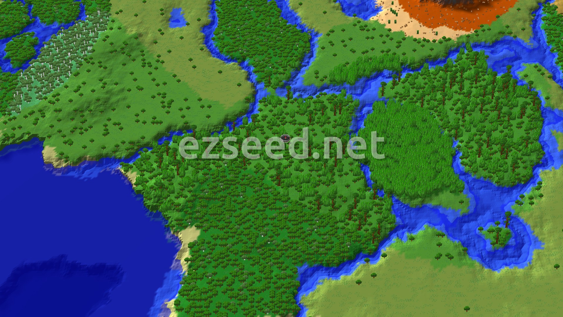 Aerial Minecraft seed map — Jungle Spawn with Nearby Bamboo Forest