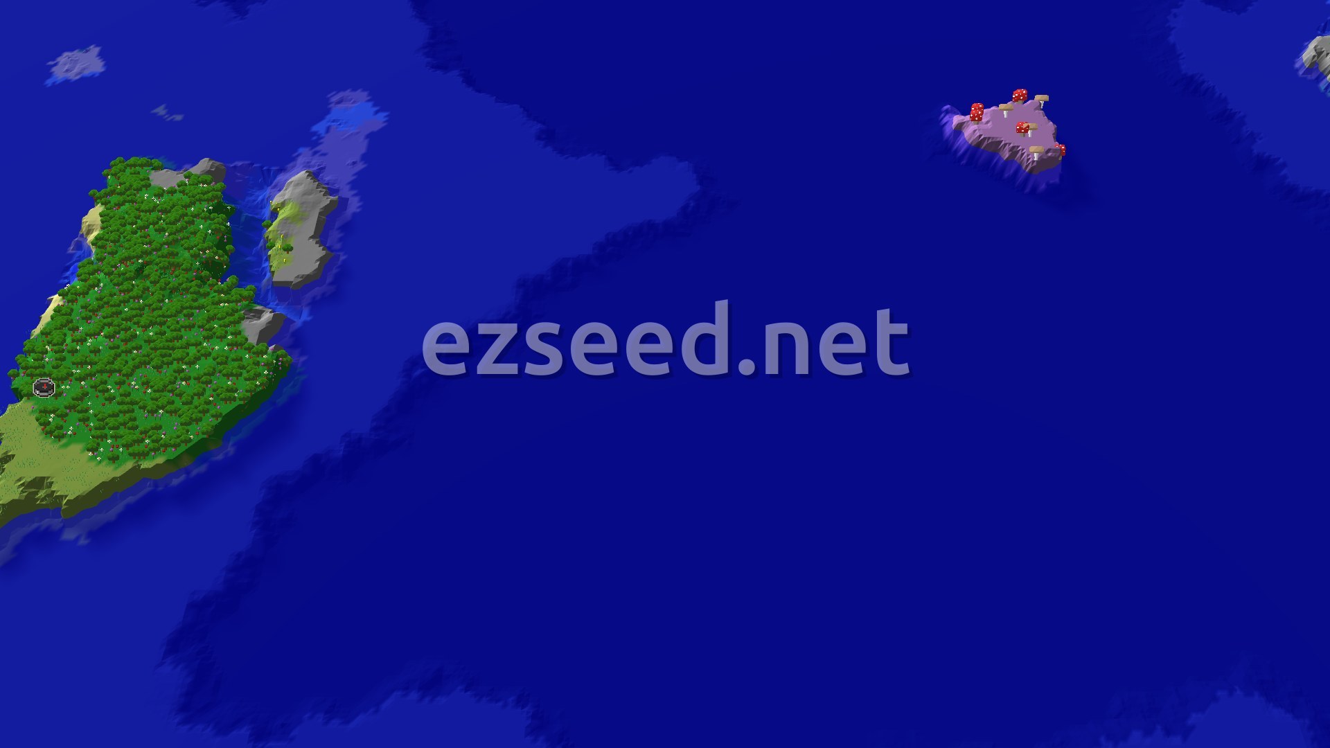 Aerial Minecraft seed map — Flower Forest Start with Distant Mushroom Fields