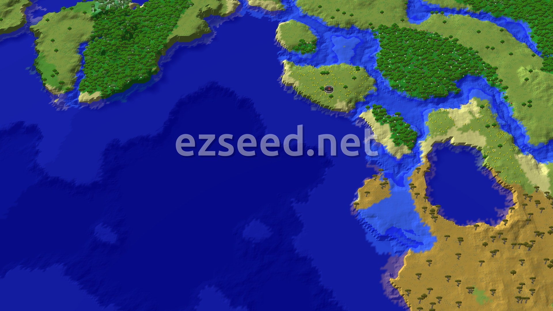 Aerial Minecraft seed map — Spawn in Sunflowers with a Mineshaft Just 11 Blocks Away