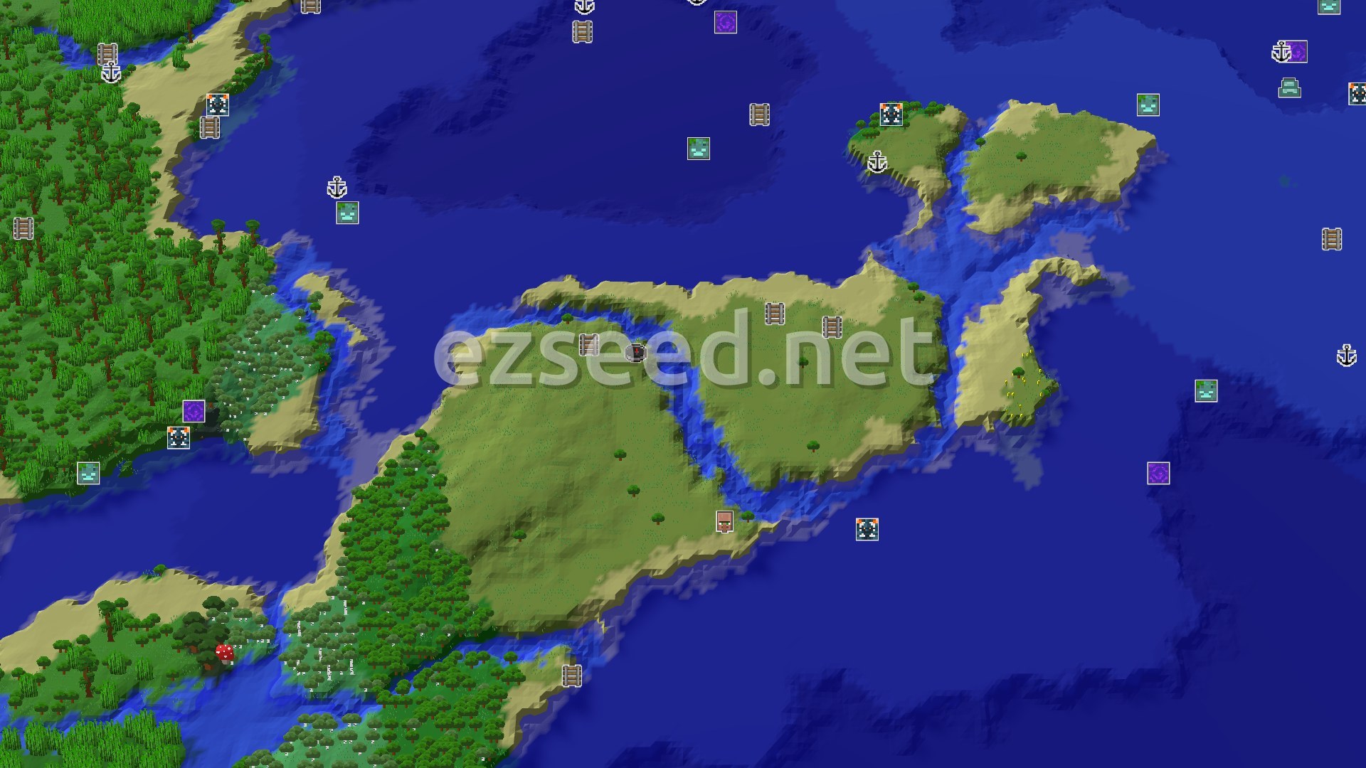 Aerial Minecraft seed map — A Quick Mineshaft Start Near Spawn