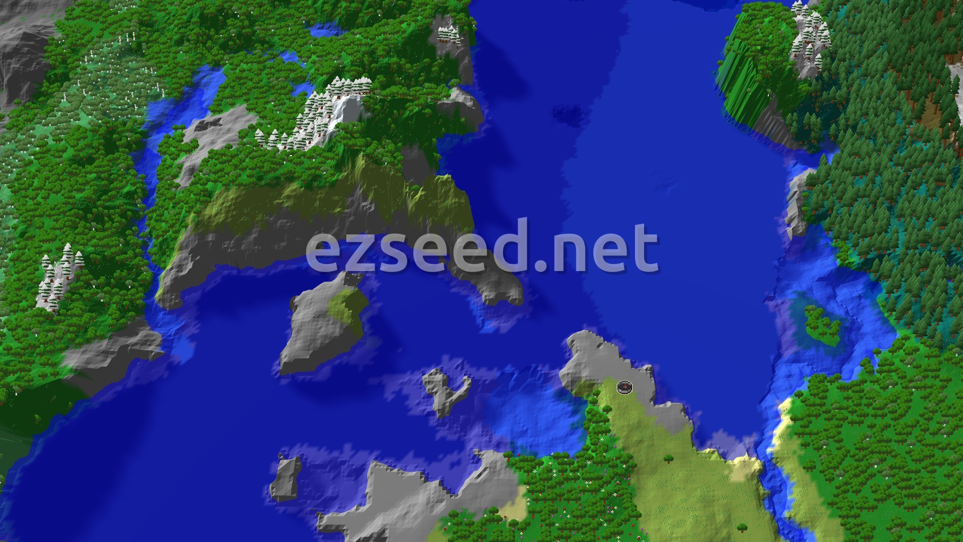 Aerial Minecraft seed map — Flower Forest Spawn with Nearby Trial Chambers