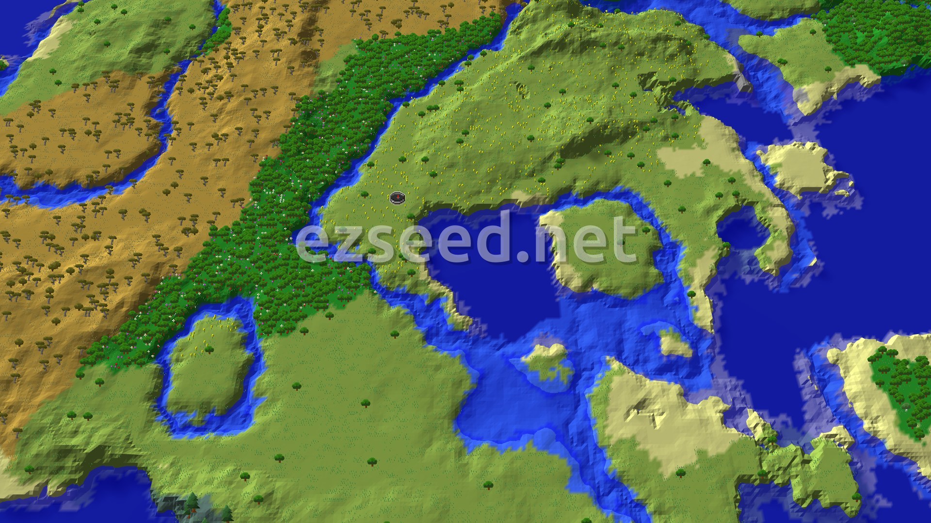 Aerial Minecraft seed map — Spawn in Sunflower Plains, Find a Flower Forest Nearby