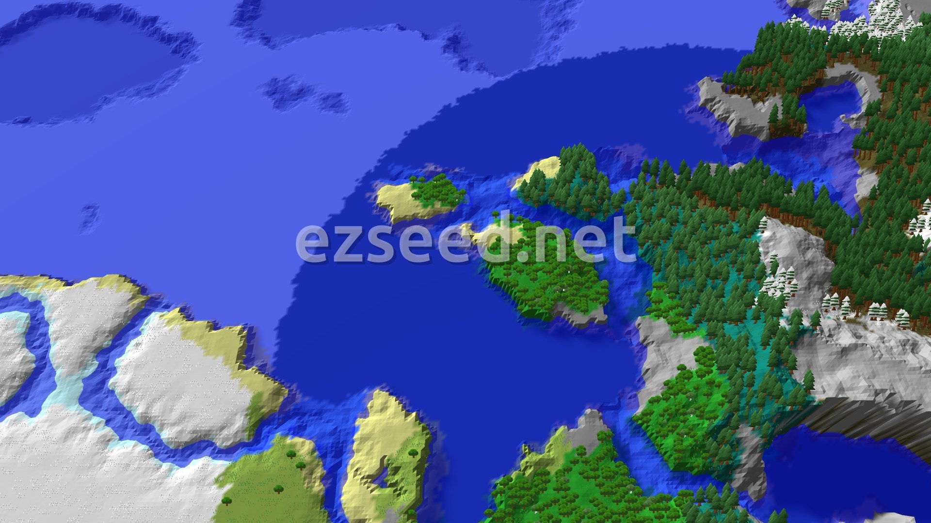 Aerial Minecraft seed map — A Frozen Ocean Island Spawn for Java 26+