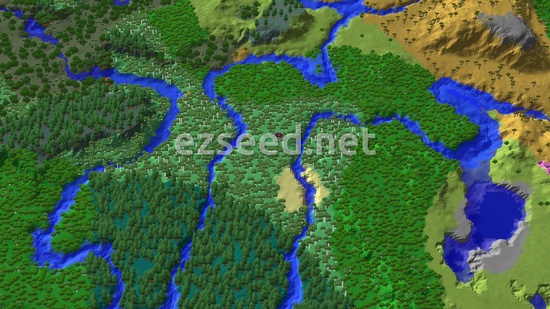 Aerial Minecraft seed map — A Birch Forest Start with Nearby Trial Chambers