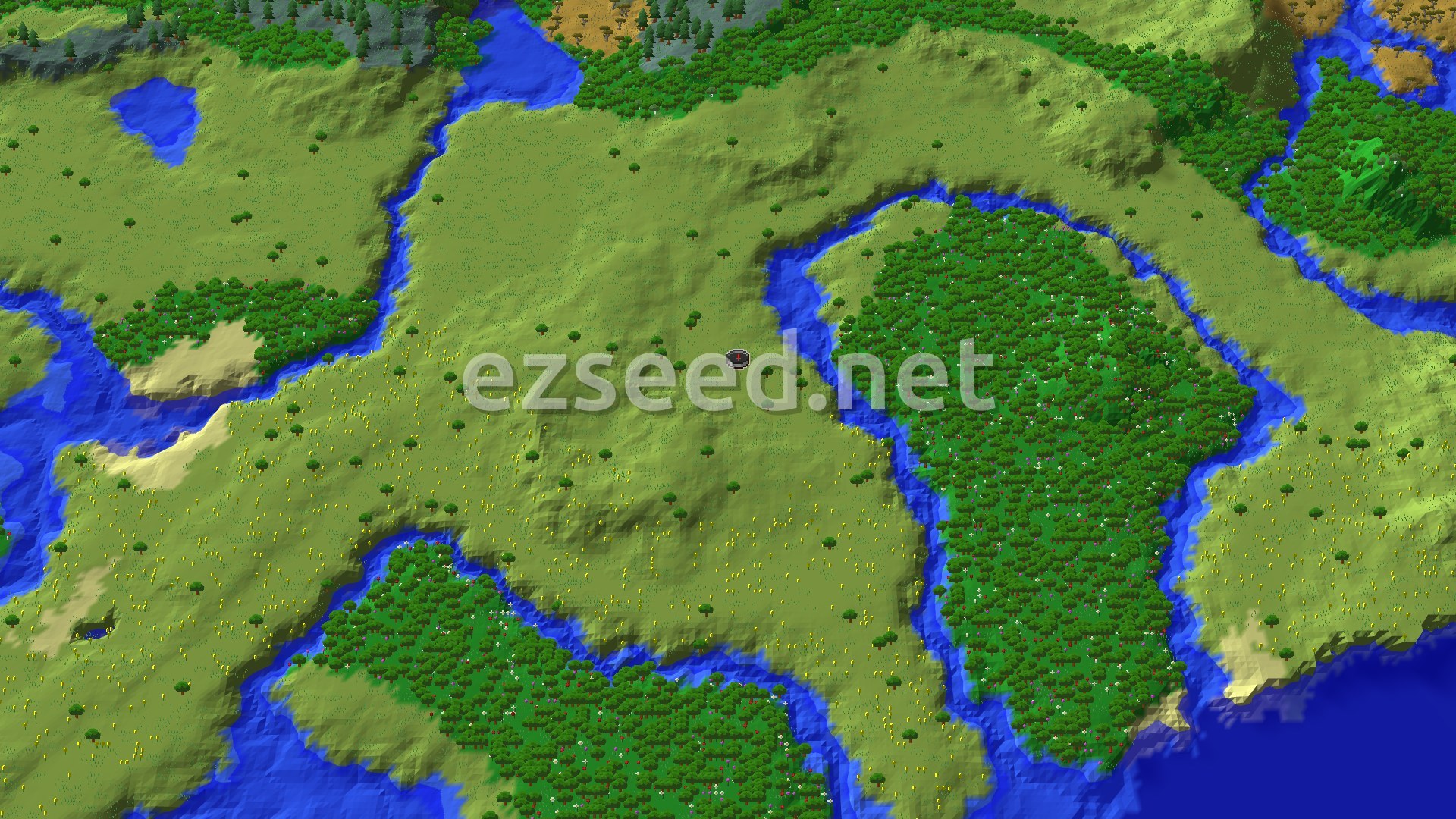 Aerial Minecraft seed map — Flower Forest and Trial Chambers Near Spawn