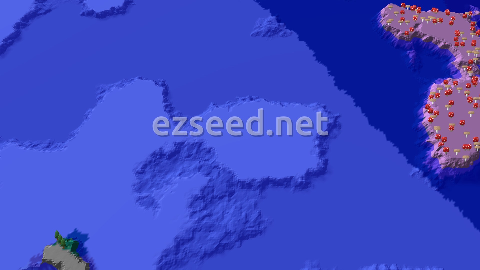 Aerial Minecraft seed map — Frozen Ocean Spawn with Ancient City Nearby
