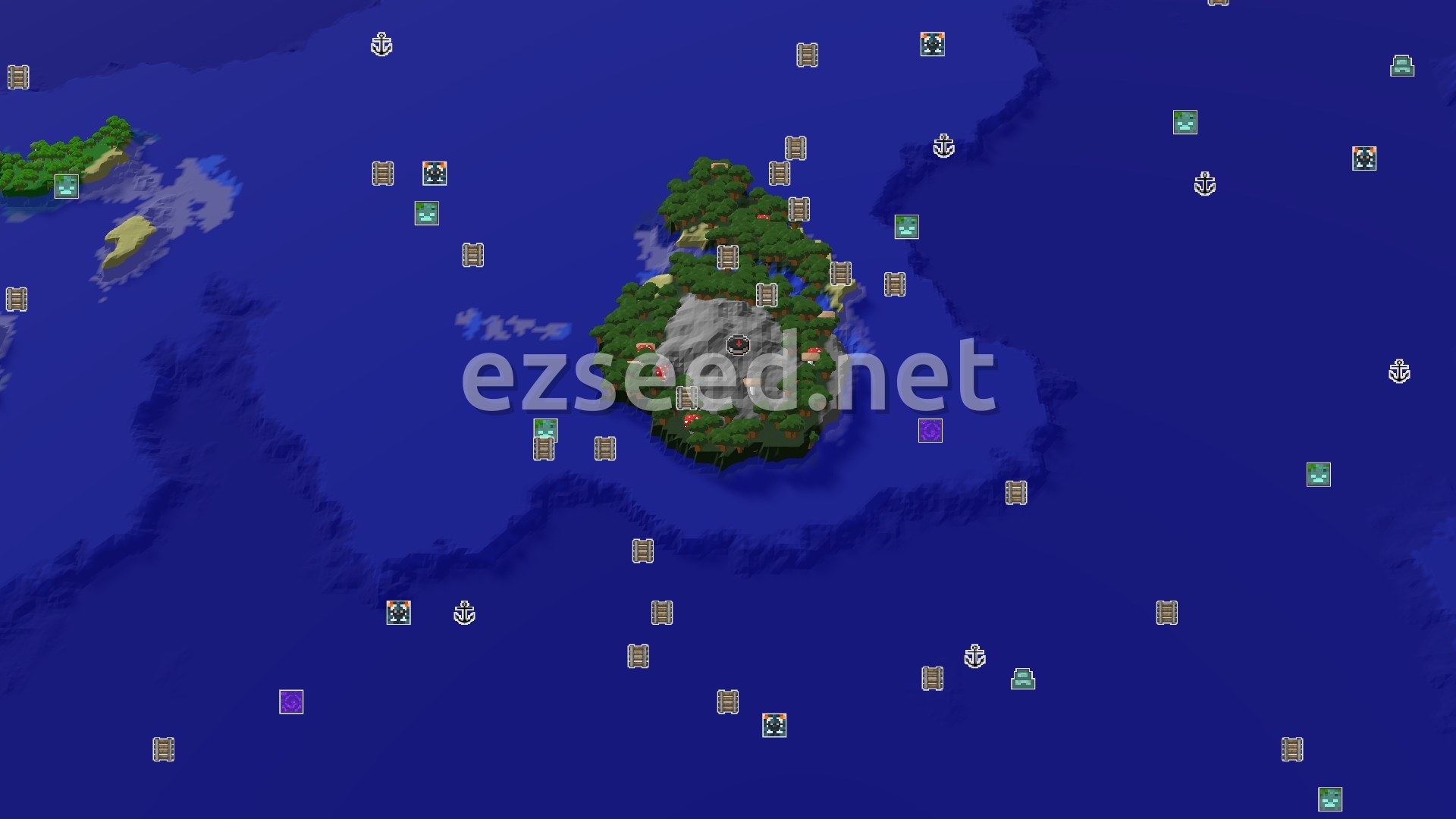 Aerial Minecraft seed map — An Island Start with Quick Underground Access