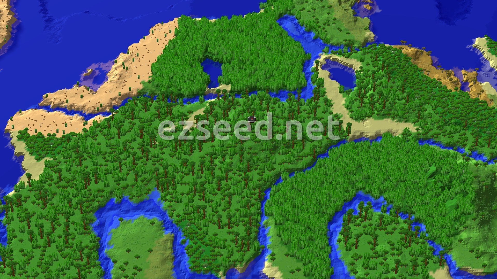 Aerial Minecraft seed map — Jungle Spawn with Nearby Bamboo and Temples