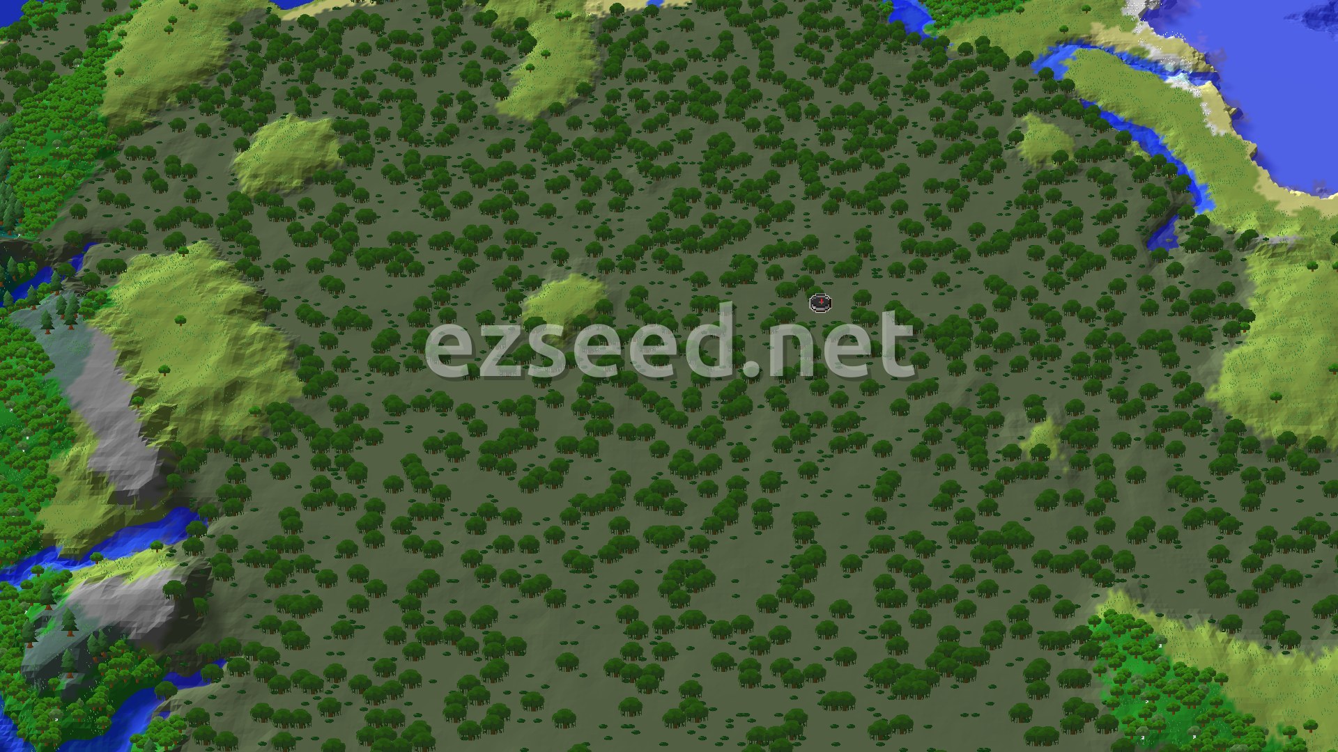 Aerial Minecraft seed map — Swamp Spawn with Nearby Trial Chambers