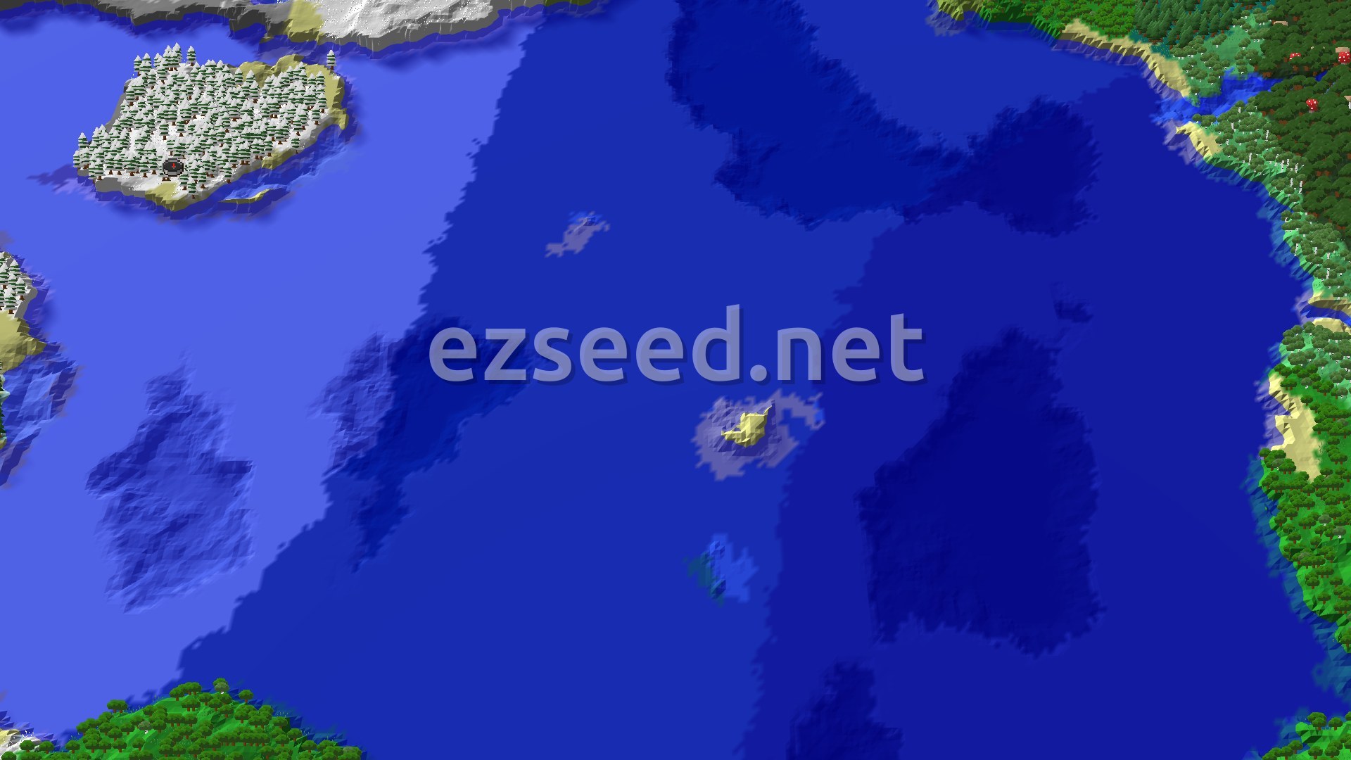 Aerial Minecraft seed map — Snowy Taiga Start with Nearby Trial Chambers