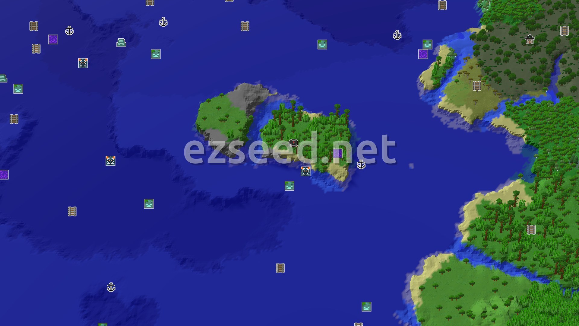Aerial Minecraft seed map — Jungle Island Start With Early Trial Chambers